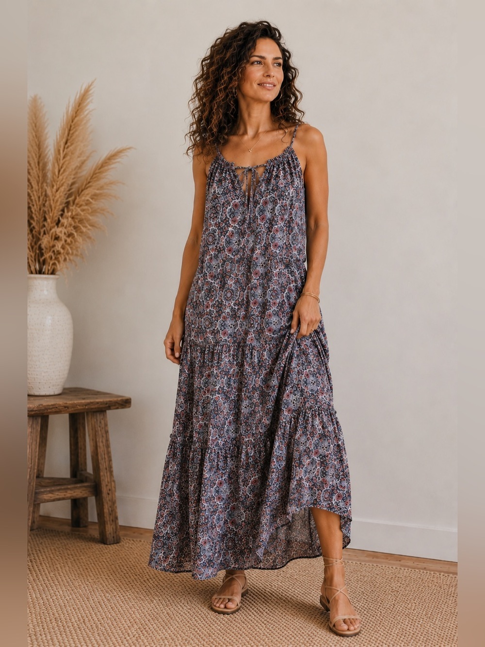 Nwt Anthropologie Drew Boho Floral tiered Sleeveless Maxi Dress Size Small